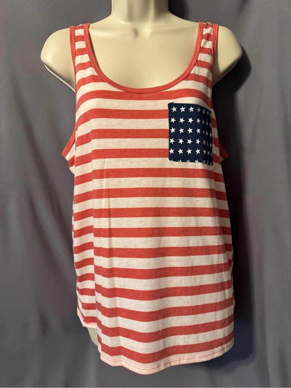 Fifth Sun red and white striped tank top patriotic star-print chest pocket XL
